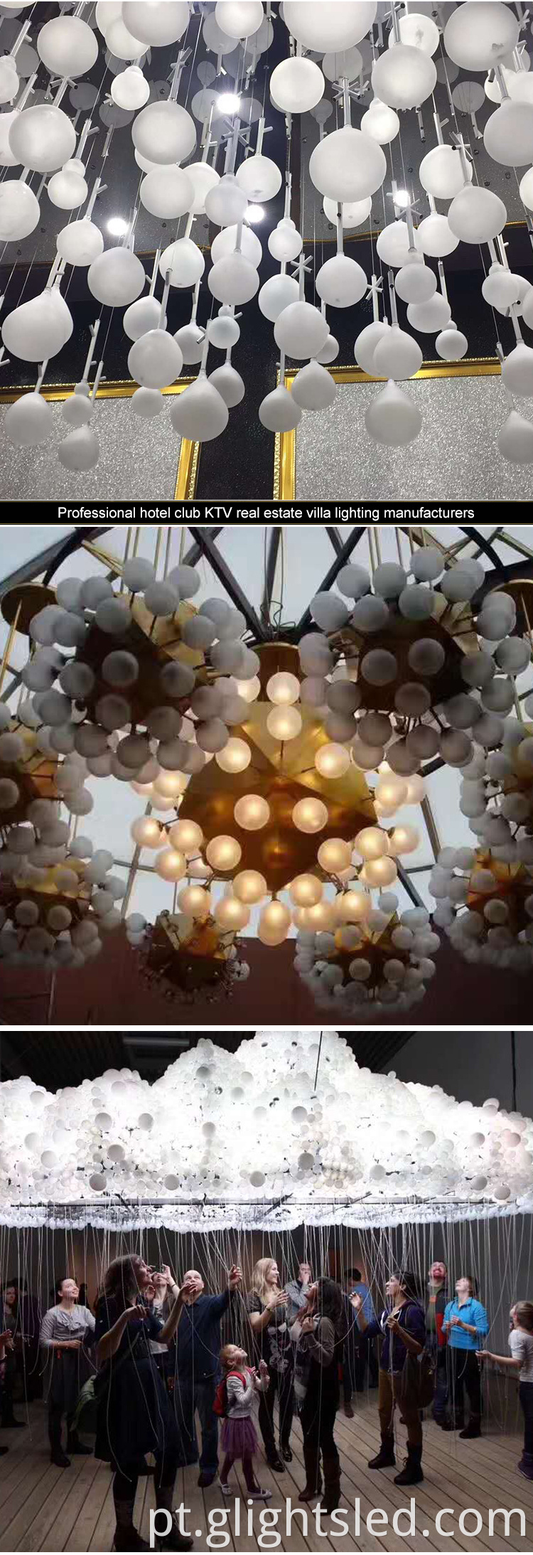 Projeto de design de shopping moderno grande lustre de plástico de balão luz pendente